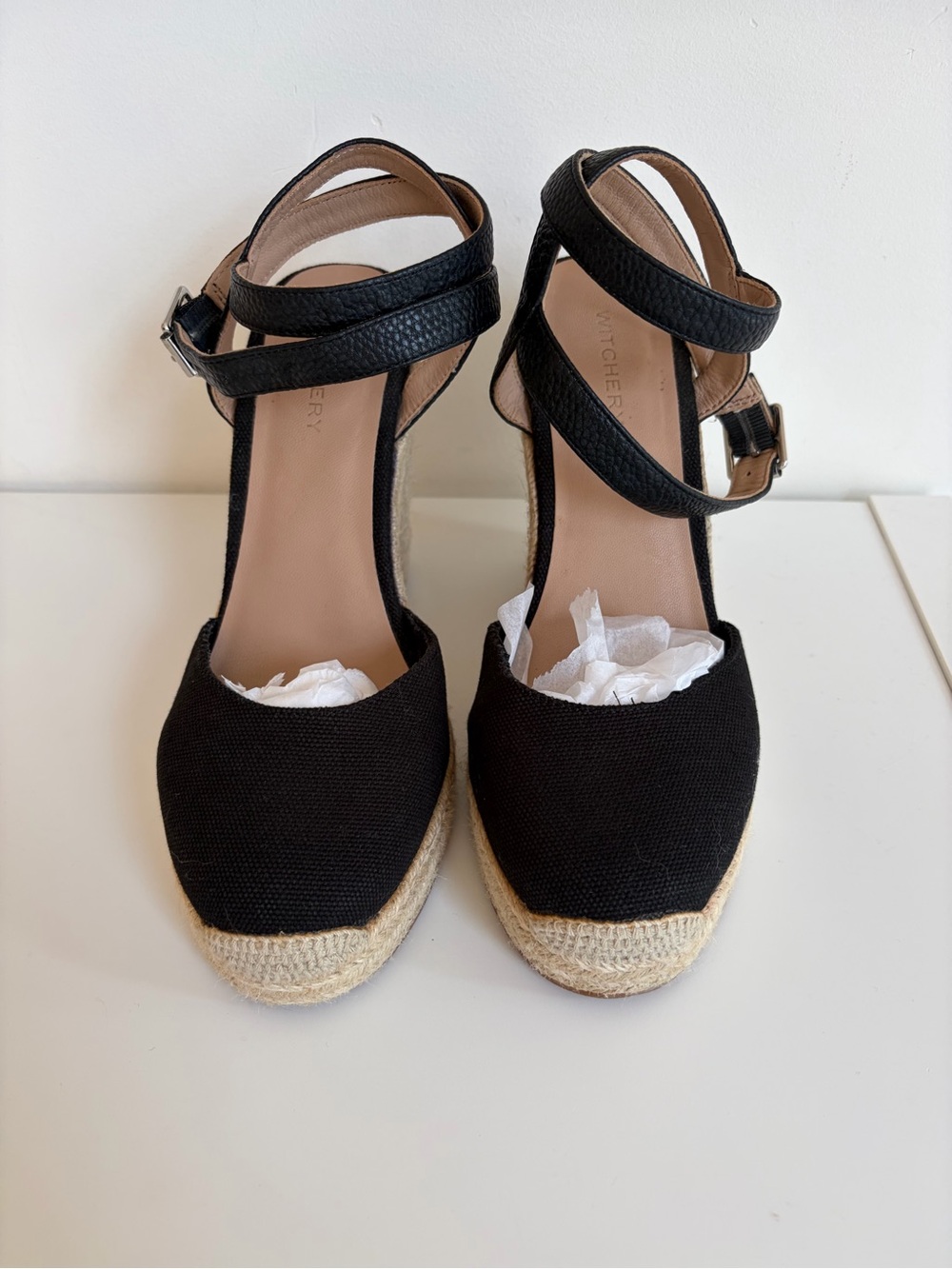 Witchery Black Espadrille Wedge Sandals with Ankle Strap